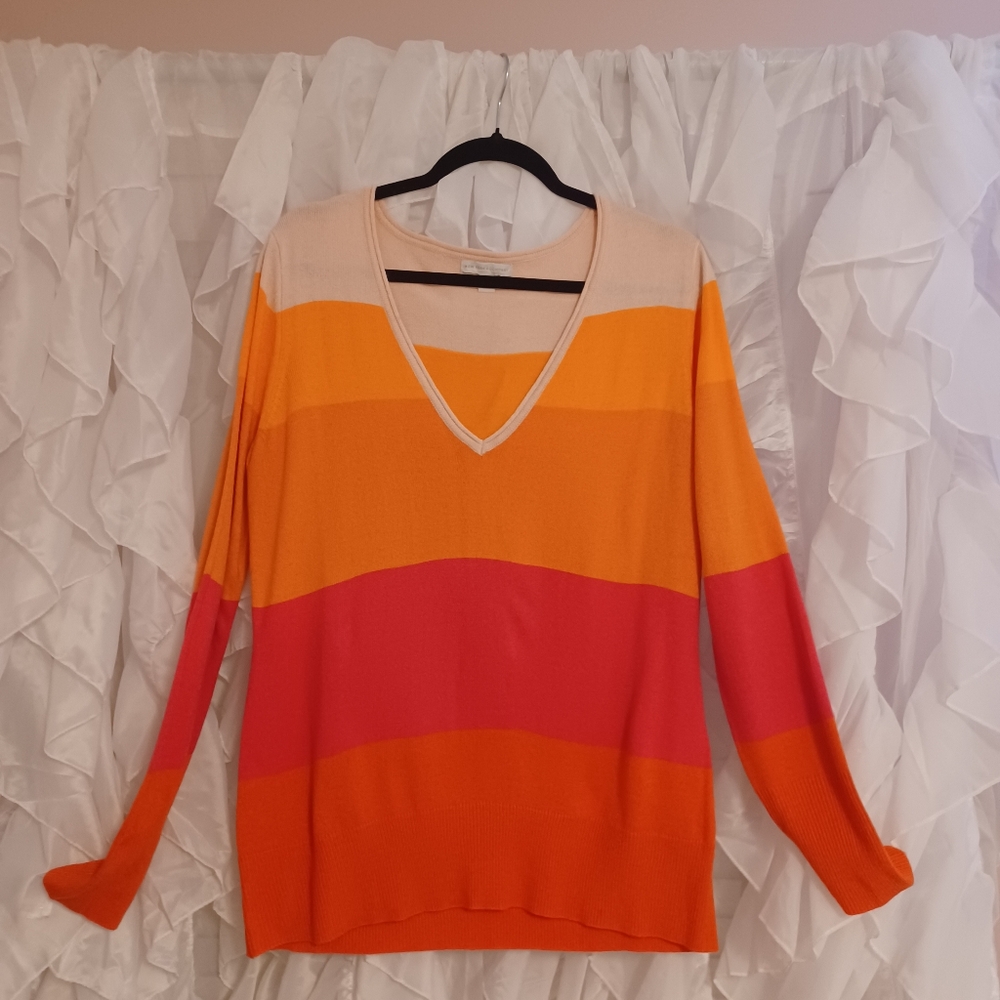 New York & Company  Colorful Striped V-Neck Sweater